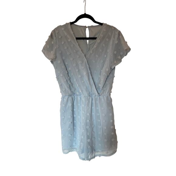 Light Blue Floral Textured Wrap Romper - Picture 1 of 5